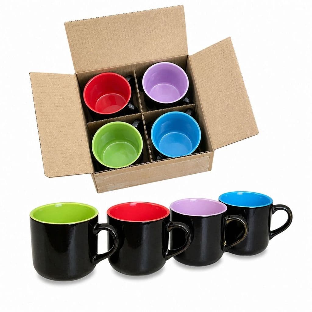 Jogo de Xícaras 04 Peças Coloridas 90ml Kit Cerâmica Café Expresso
