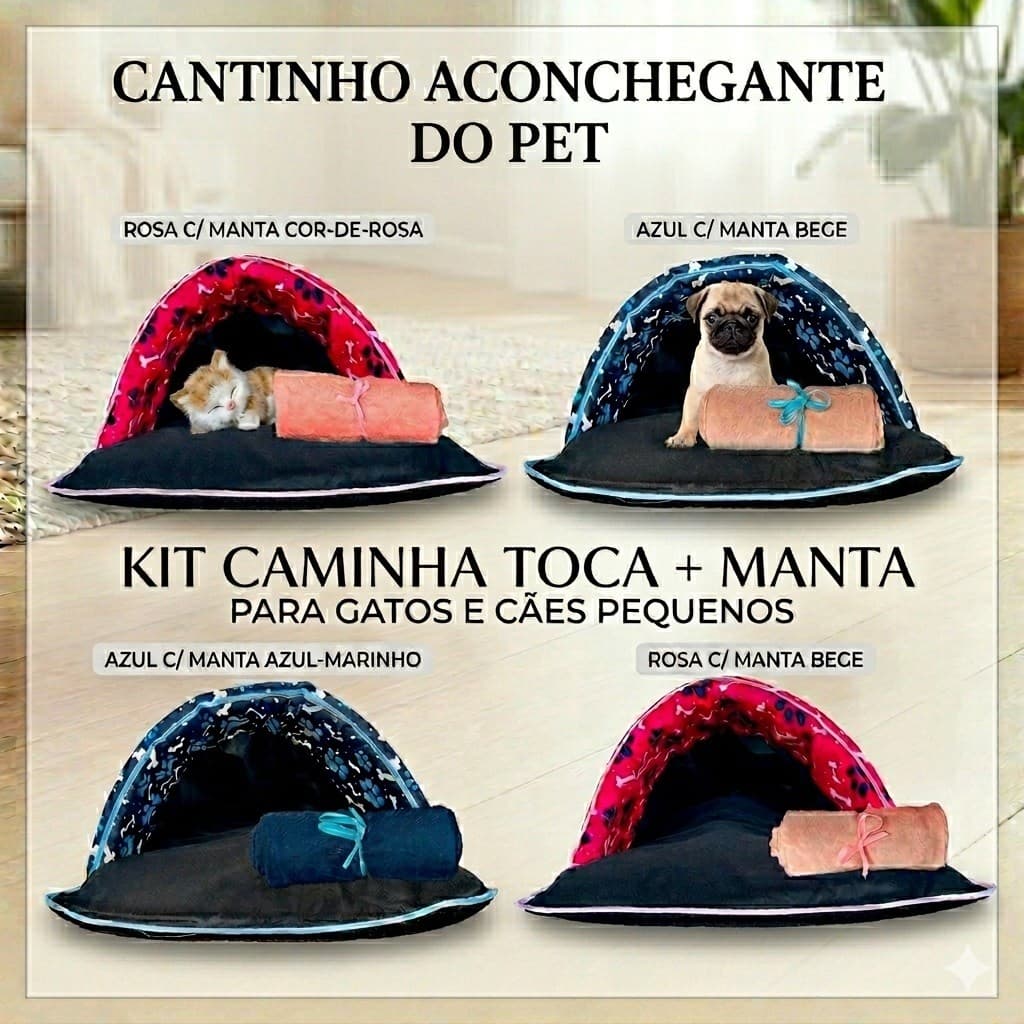 Kit Saco de Dormir Pet Impermeável Téo 2 Pçs – Cama Cabana para Cães e Gatos