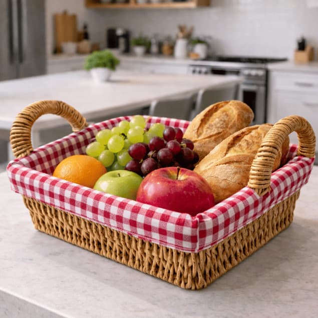 Cesto de Pão Quadrada Forro Tecido Xadrez Preto e Vermelho Cesta Elegante para Mesa Café da Manhã Restaurante Decoração
