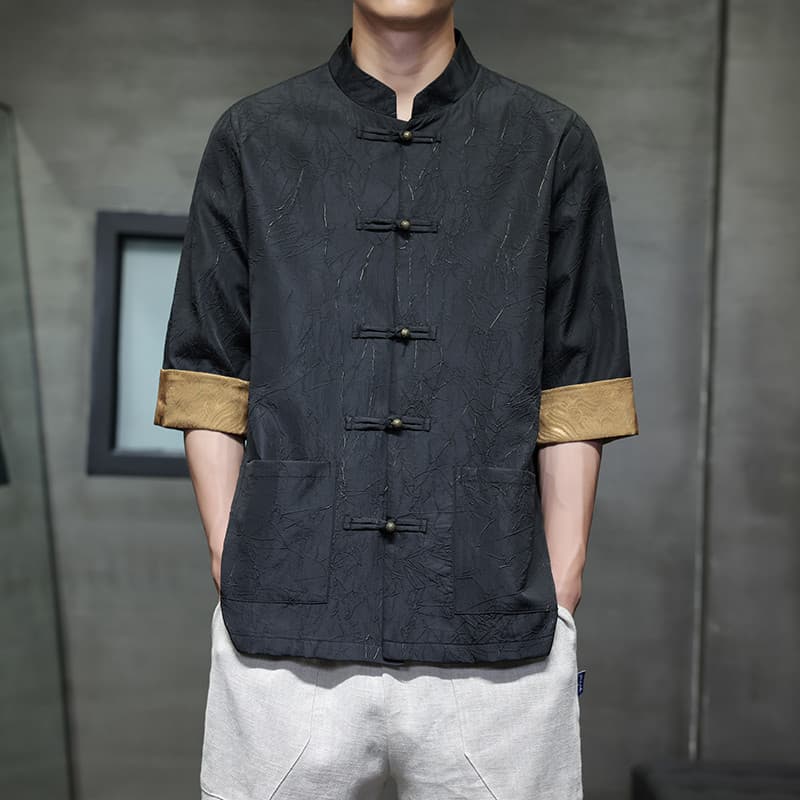 Novo estilo chinês roupas masculinas de seda gelo camisa de manga curta verão fino estilo chinês Tang terno botão de cob