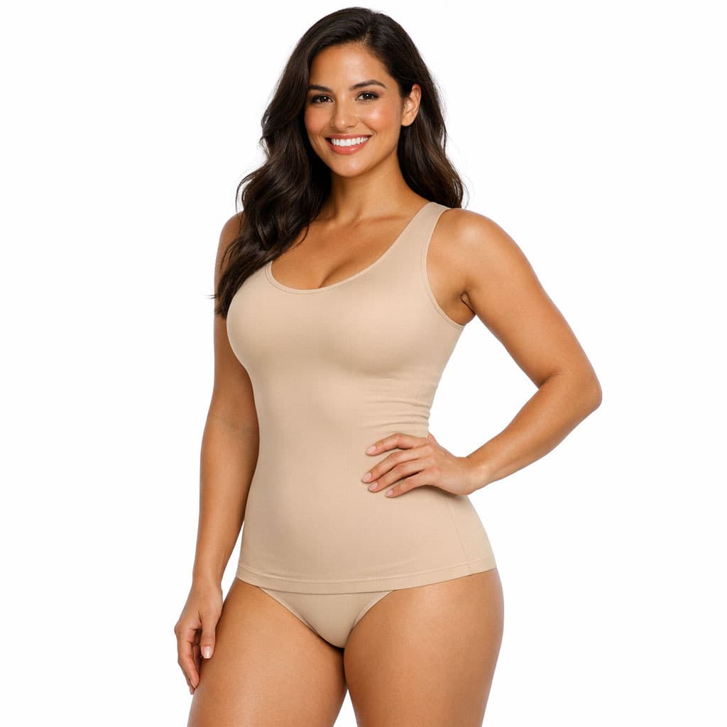 Camisete Modeladora DeLinea Fisiovital Bege Sem Manga Seamless Compressao Firme Tronco Cintura