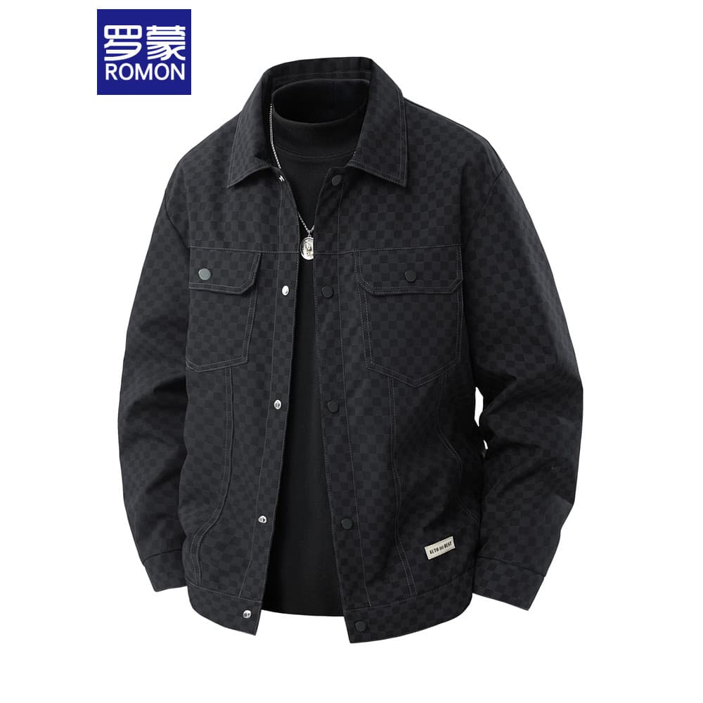 [Checkerboard] Jaqueta Romon Masculina 2026 Novo Estilo Primavera Outono Street Wear Lapela Workwear Jaqueta Top Casual