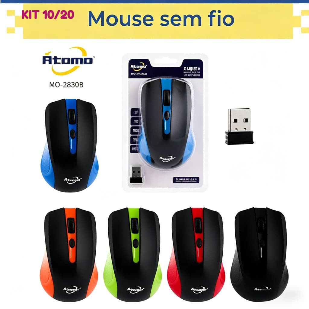 -KIT 10/20 Mouse Óptico Sem Fio De 2.4ghz Gamer New Game Mause Com Receptor Usb Para Laptops Pc