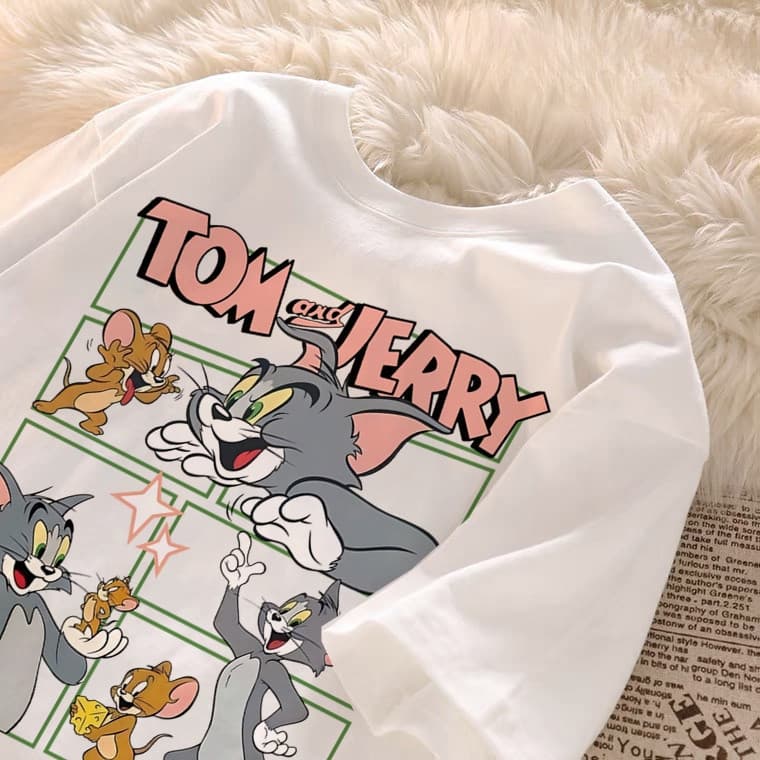 Camiseta Feminina 100% Algodão Oversized Masculina E Feminina(Unissex)100% Algodão Folgada Estampa Tom e Jerry Desenho