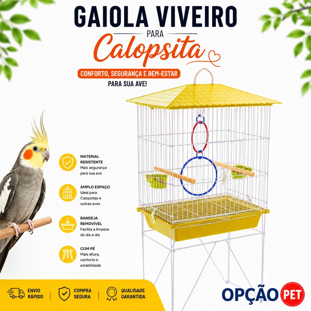 Gaiola  Viveiro para calopsita MAIS ACESSORIO UM JOGO DE ARGOLA COLORIDA mansa teto plástico na cor Amarelo OpçãoPet