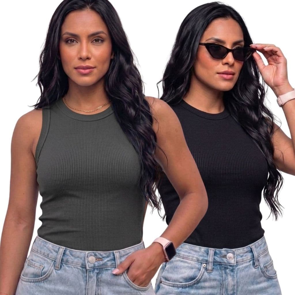 Regata Feminina Ribana Canelada Justa ao Corpo Confortável Look Casual Feminino Moderno