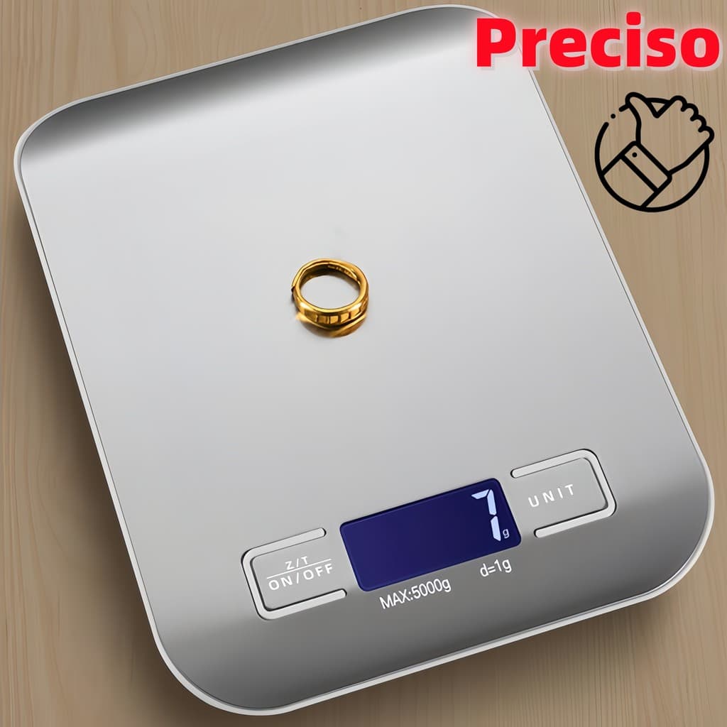 Balança de Cozinha Digital Aço Inoxidável Alta Precisão, Tela Visor e Capacidade de 10kg