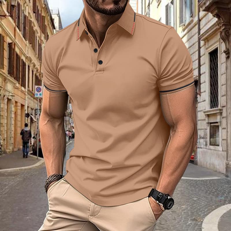 Nova camisa de cor sólida lapela Casual manga curta camisa POLO