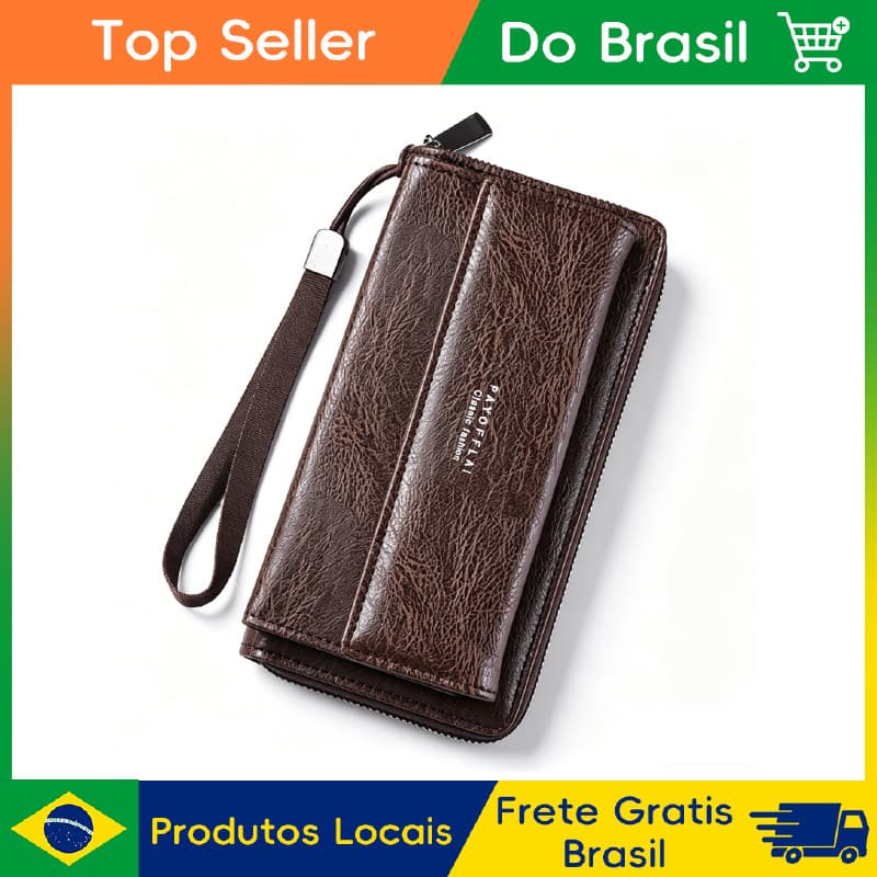 Carteira Longa Multifuncional Couro Sintético com Alça, Carteira Espaçosa para Cartões e Celular