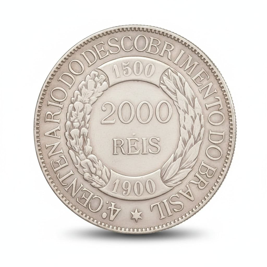 Moeda 2000 Réis 1900 Descobrimento Brasil Antiga RÉPLICA