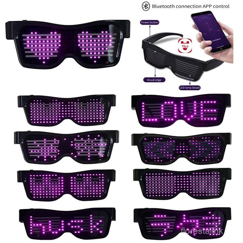 Controle De Aplicação Óculos De Festa Bluetooth Led Party Idiomas Personalizados Carga USB Flashing Luminous Eyewear Con