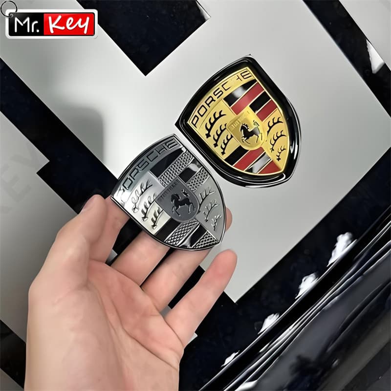 [Mr.Key] Emblema De Crista De Capô Estilo Porsche Turbo Nite Modificado Para Personalizado 718 Cayenne 911 Macan