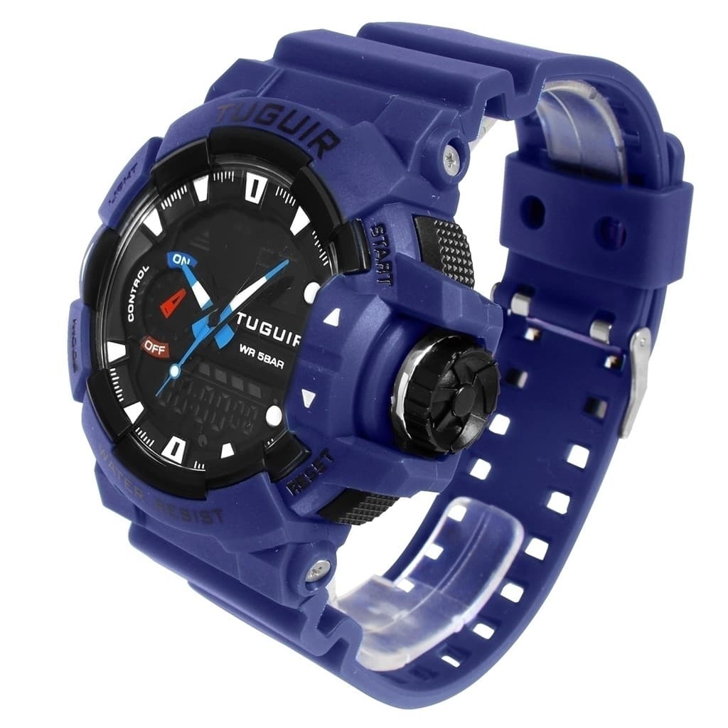 Relógio Masculino Tuguir AnaDigi TG250 Azul (Resistente à água 5ATM, Esportivo, Despertador, Cronômetro, Calendário,Luz)