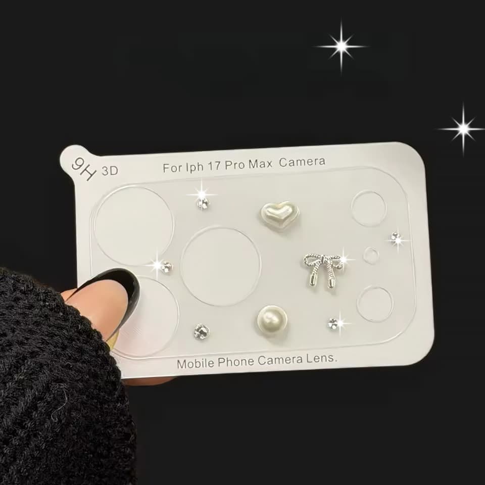 Película De Telefone Com Cobertura Completa Para iPhone 17 Pro Max , Design De Coração Transparente , Lente De Diamante