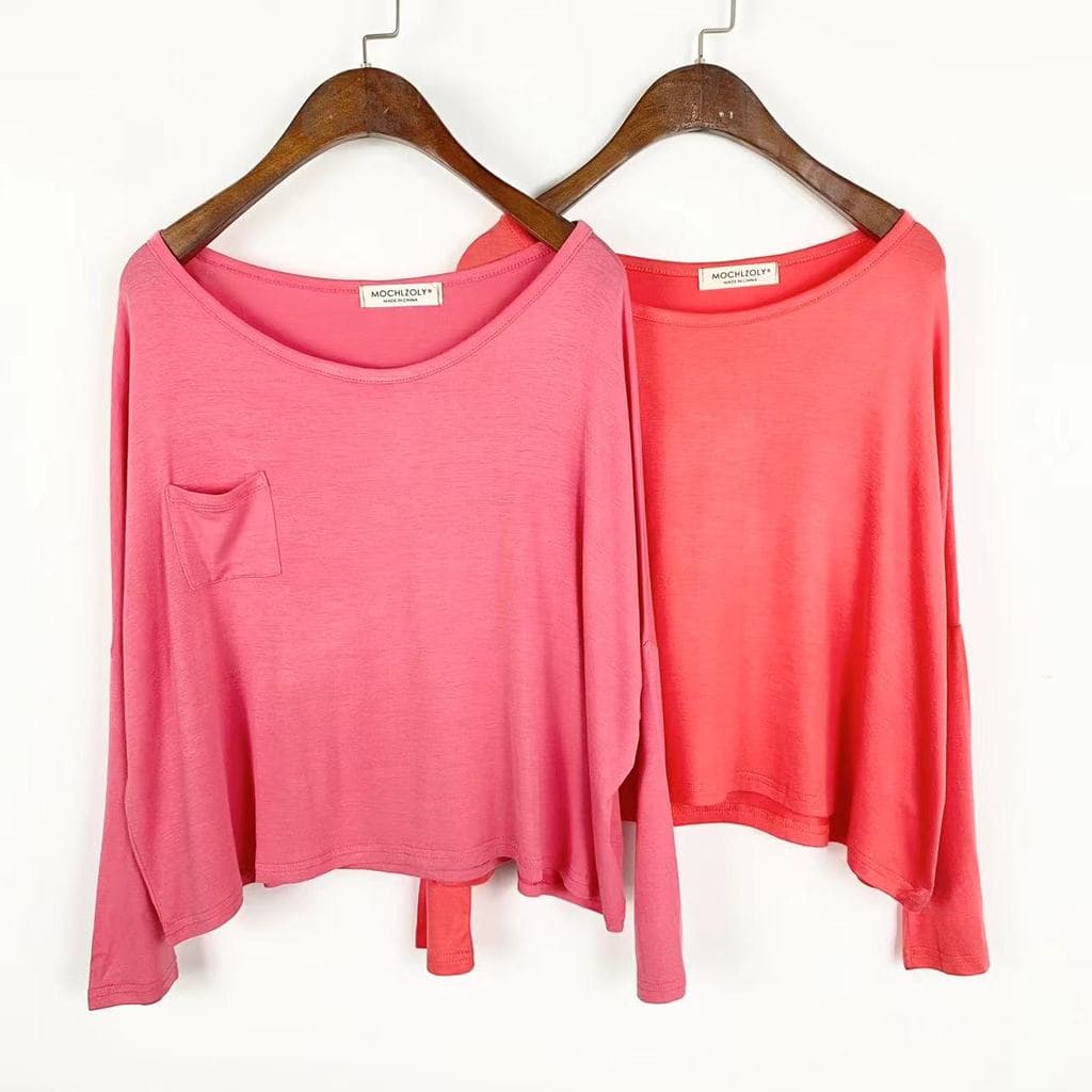 A0053 Primavera novo estilo feminino em torno do pescoço cor sólida ombro colapso solto camisa de fundo versão coreana e