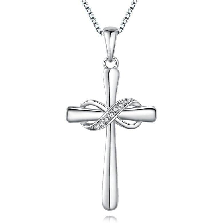 Infinity Cross Necklace for Women 925 Sterling Silver Danity Cross Pendant Necklace Christian Jewelry Baptism Gift 18''+