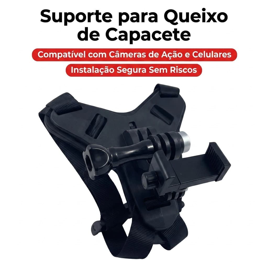 Suporte para Câmera no Queixo do Capacete Gopro Sjcam Insta360 Preto Ajustável JI SHOP