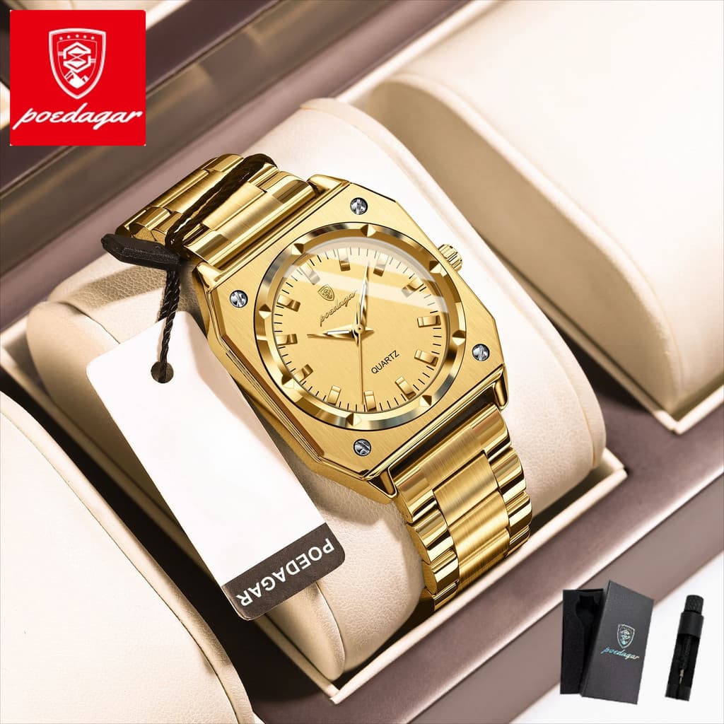 POEDAGAR Relógio De Quartzo Feminino Luxuoso E Elegante Quadrado Personalizado À Prova D'água Luminoso De Aço Inoxidável