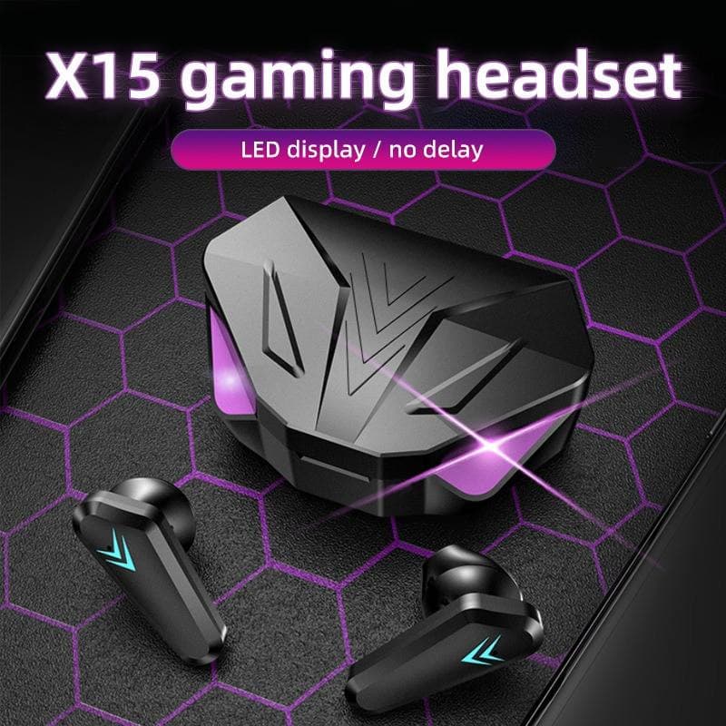 Fone Bluetooth TWS Gamer X15 HiFi RGB LED Sem Fio Cancelamento de Ruído Microfone HD Esportivo