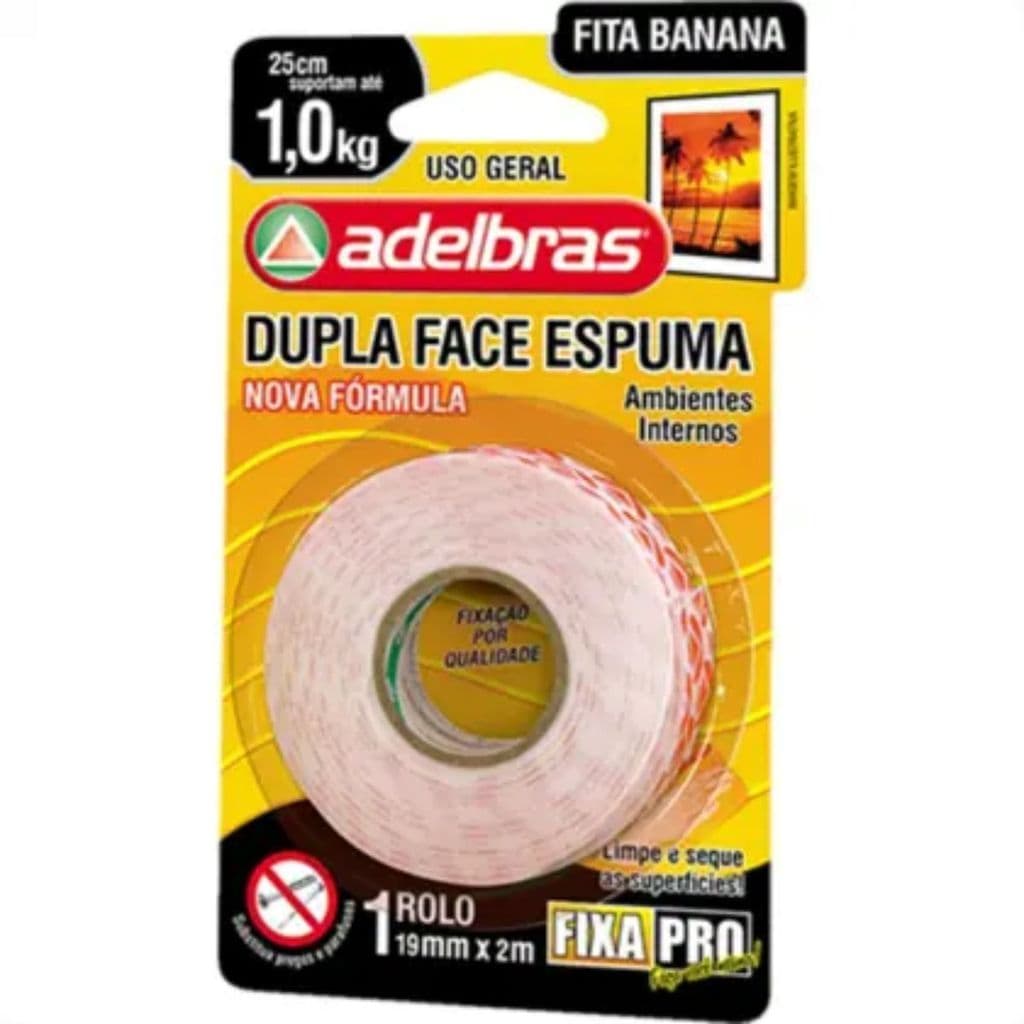 Fita Dupla Face Fixa Pro Espuma 19mmX2m Adelbras