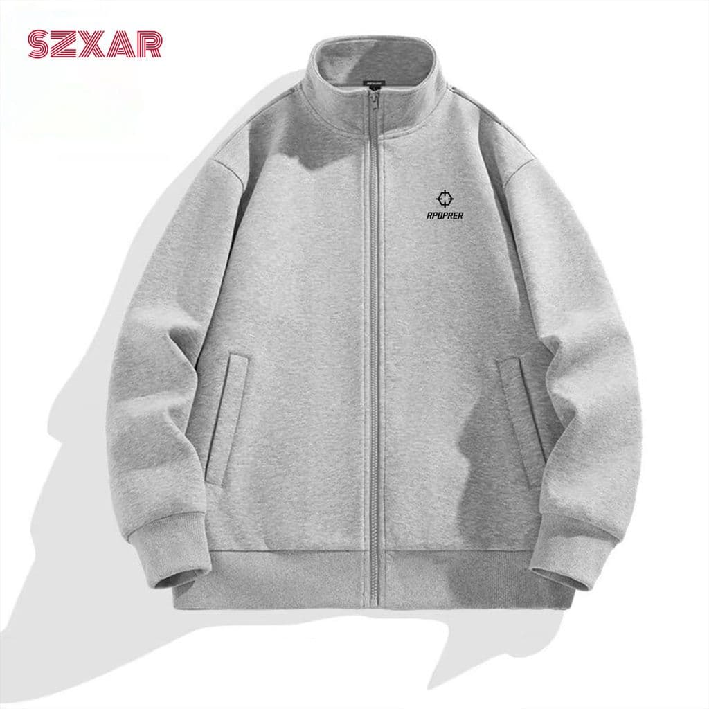 RPOPRER Jaqueta de gola alta masculina outono novo estilo pesado solto Street Wear Top masculino zíper Cardigan moletom