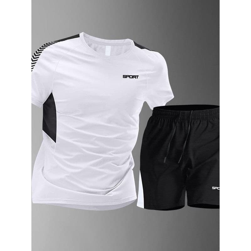 Terno esportivo masculino verão roupas de secagem rápida seda gelo correndo Fitness de manga curta solto ao ar livre Bad