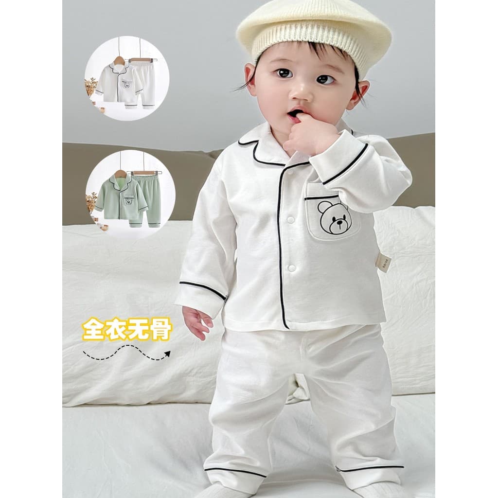 Bebê bebê puro algodão Homewear terno moda crianças desossado menino primavera outono pijamas bebê criança dividir terno
