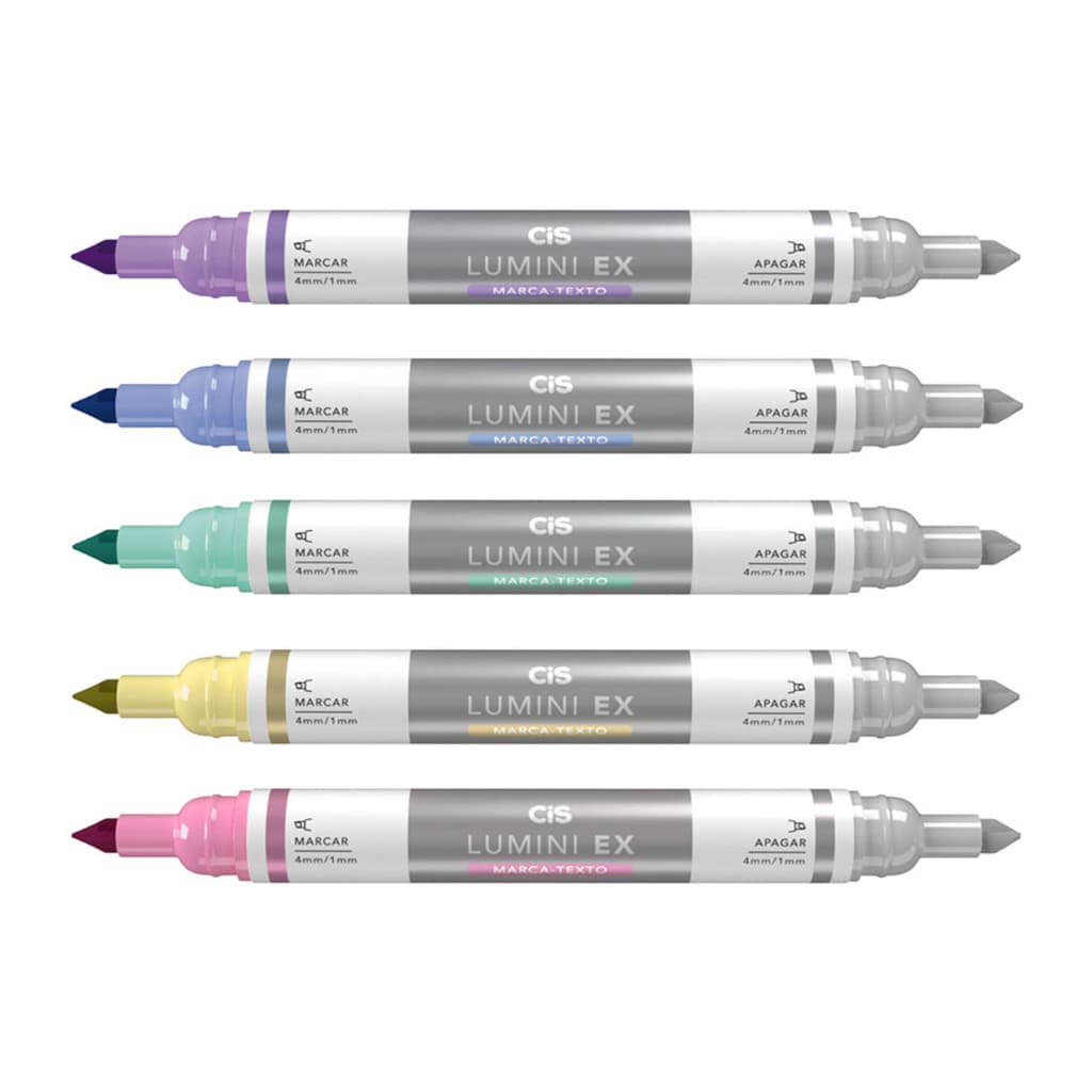 Kit Marca texto Lumini EX CIS 2 pontas marca e apaga cor pastel