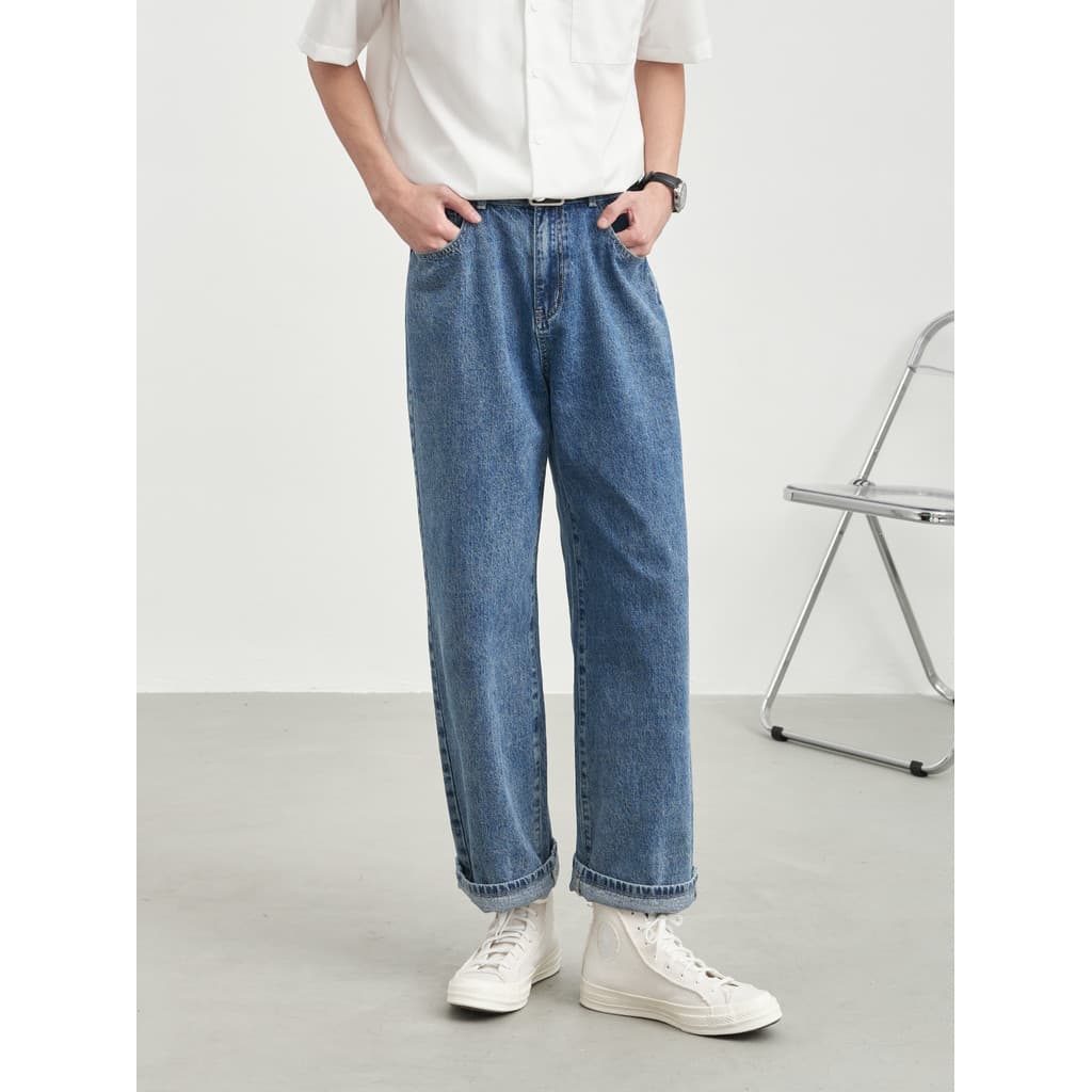 Liberty Kostume Outono Calça Jeans Reta Perna Larga Casual Solta Calça Jeans Juvenil Masculina