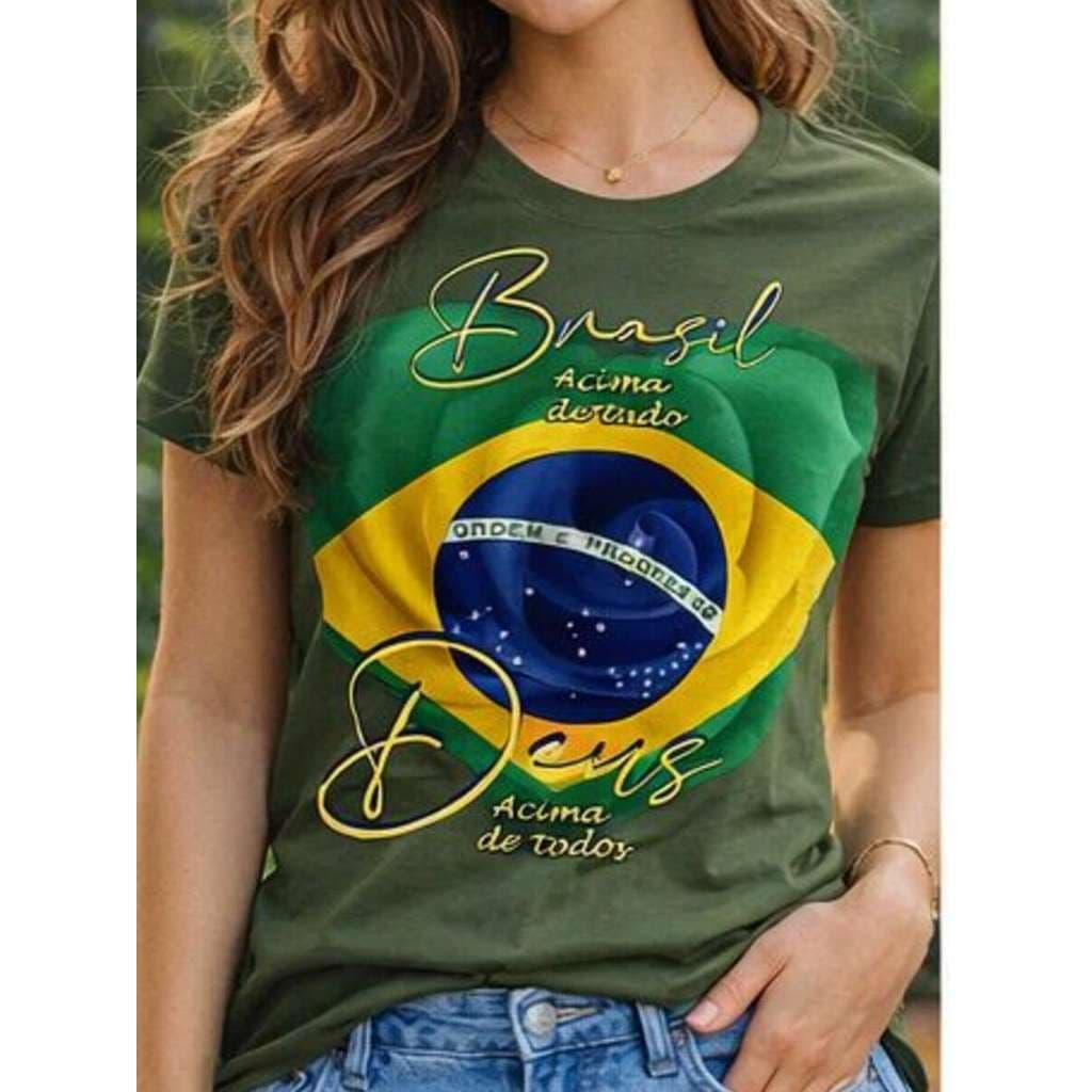 Camiseta 100% Algodão Premium Blusa T-shirt Copa Brasil Time Jogo Brasil Acima de tudo