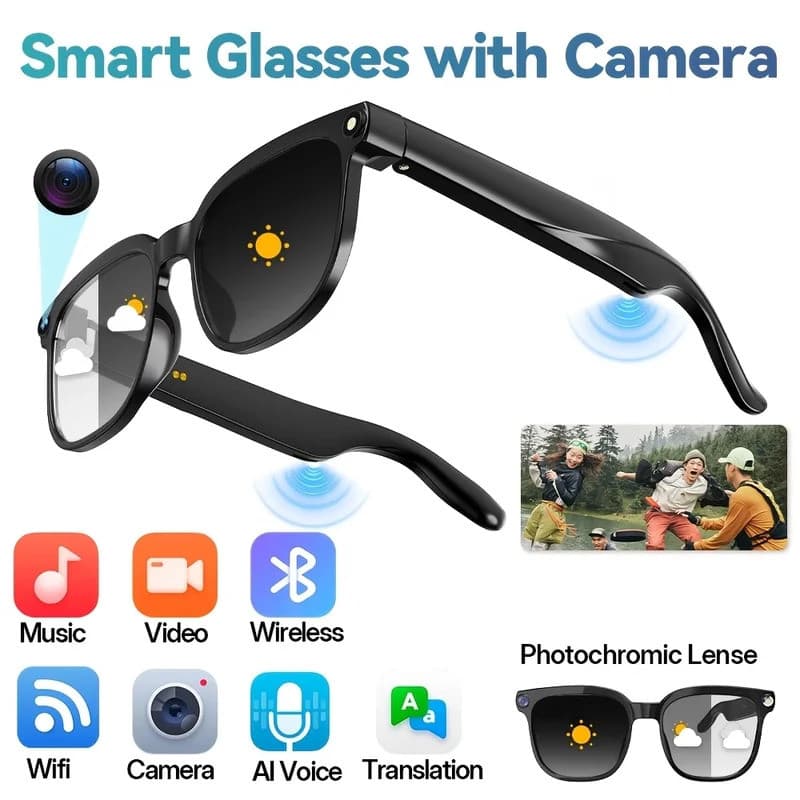 IA Smart Video Glasses 8-megapixel camera Supporting 4K HD Video Recording wireless Calling And Music