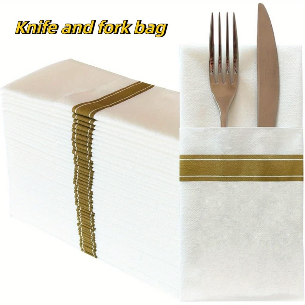 Guardanapos Descartáveis De Linho , Bolso Para Talheres Embutido , Decorativos Casamento , Folde