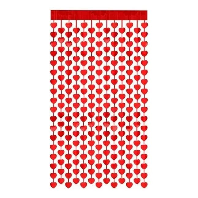 Kit 2 Cortinas Metalizadas Coração Vermelho 2x1m Decoração