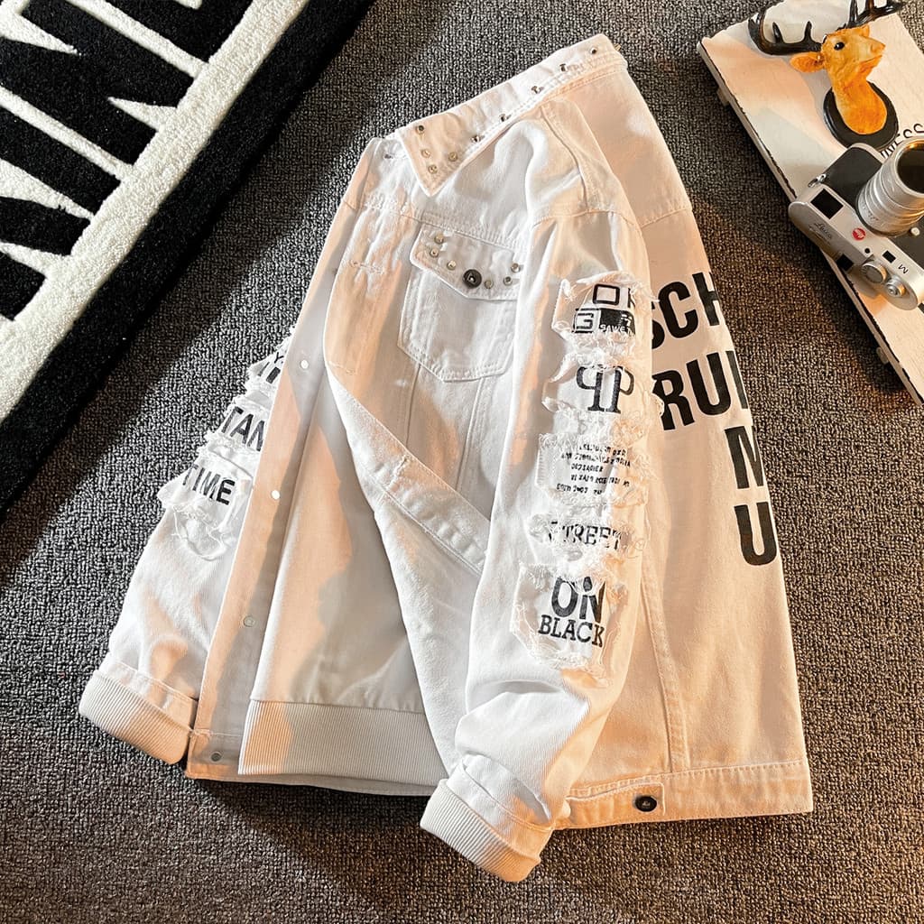 Jaqueta jeans branca masculina Street Wear 2026 novo estilo primavera versão coreana na moda Casual topo jaqueta jeans m