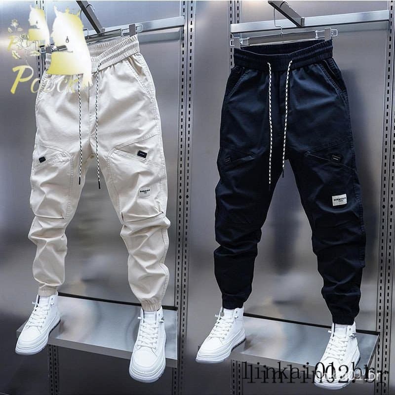 Calças casuais finas masculinas primavera outono 2024, versão coreana novo estilo calças soltas da moda.