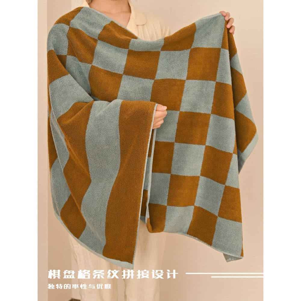 Toalha de banho listrada xadrez masculina, algodão puro retrô, toalha envoltória de algodão, toalha de banho absorvente