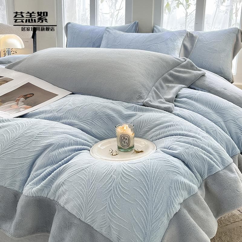 Cama esculpida leite velo conjunto de quatro peças Coral velo colcha capa folha de cama conjunto de três peças novo esti