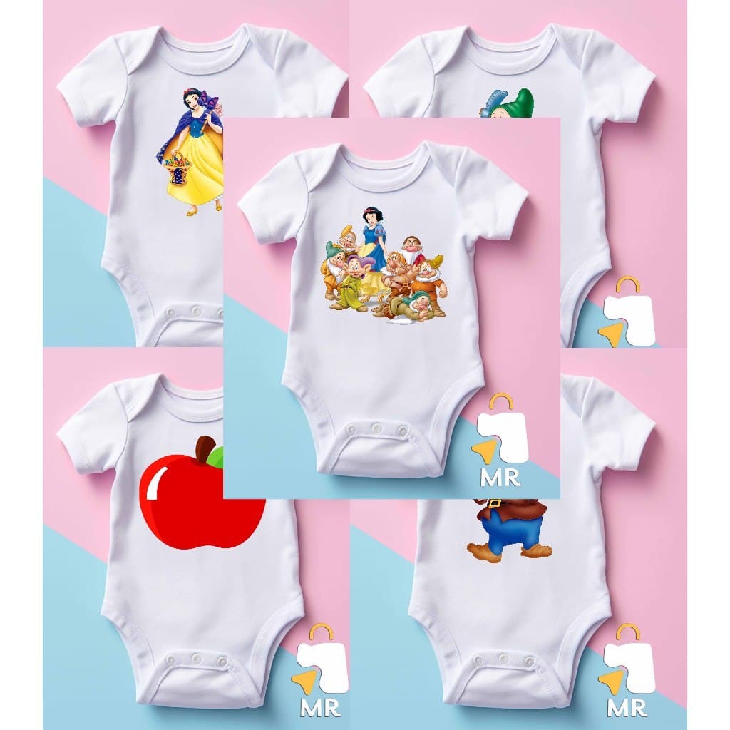 Body infantil BRANCA DE NEVE E OS 7 ANÕES | Presente criativo para Bebê Preço baixo