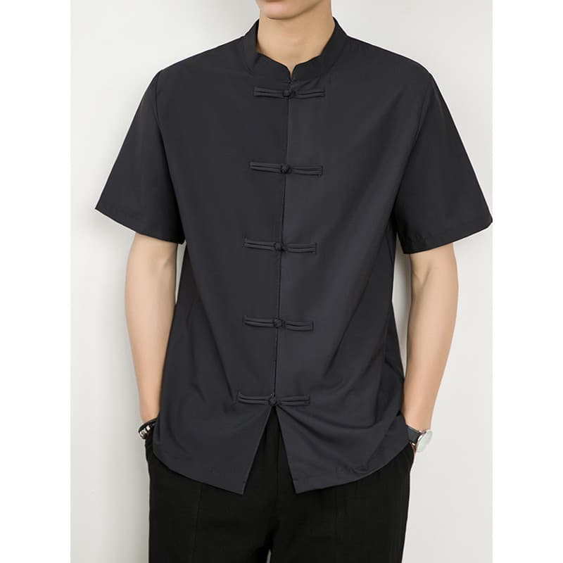 Estilo chinês verão estilo fino gelo seda Drape camisa de manga curta roupas masculinas tamanho grande vestido solto bot