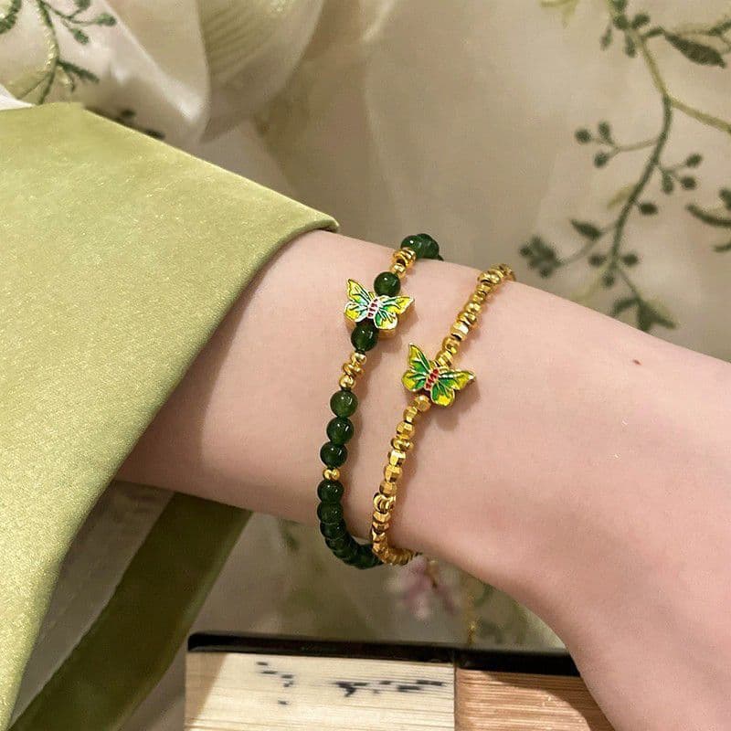 [Estoque pronto] Novo esmalte chinês gotejamento esmalte borboleta frisado pulseira feminina Retro High-End pulseira sen