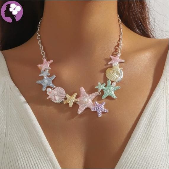 Colar de Estrela-do-Mar Colorido e Elegante - Acessório para Presente de Férias