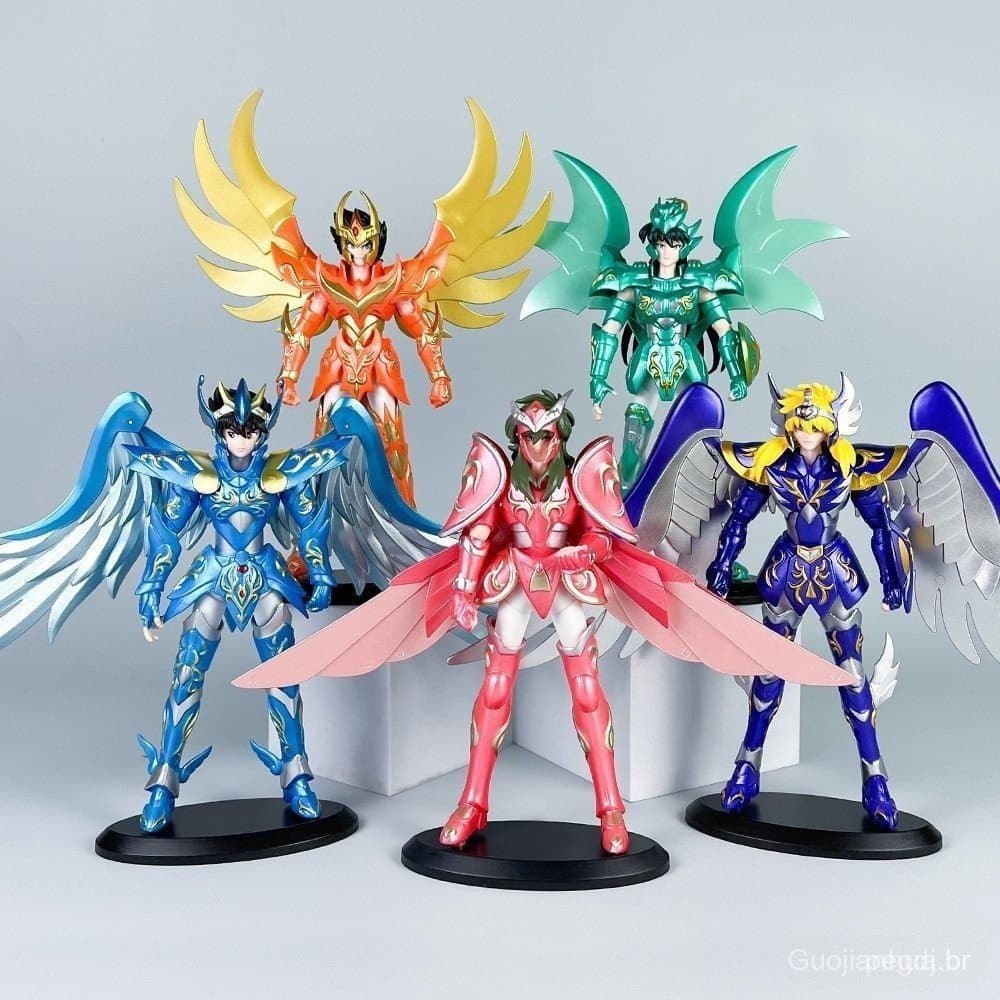 19-24cm Figuras de Anime Saint Seiya Pegasus para Aquário, Figuras de Ação Móveis de Draco Hyoga, Andromeda, Ikki e Phoe