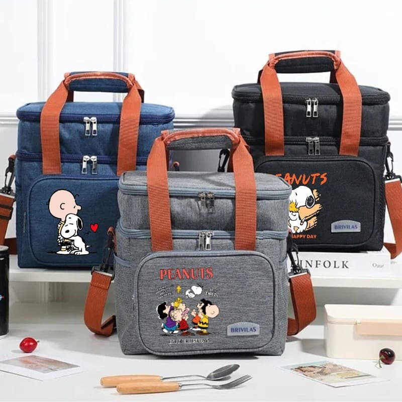 Bolsa térmica de dupla camada Snoopy, adequada para acampamentos e piqueniques ao ar livre.
