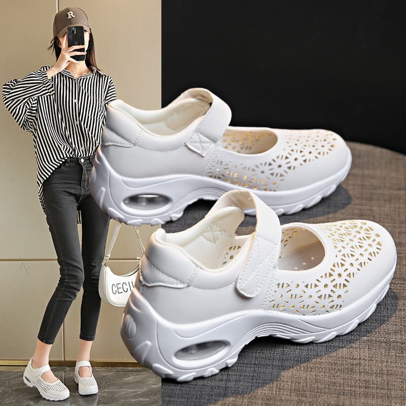 Tamanho grande 4142 sapatos femininos verão couro genuíno oco respirável sapatos brancos não cansado almofada de ar de s