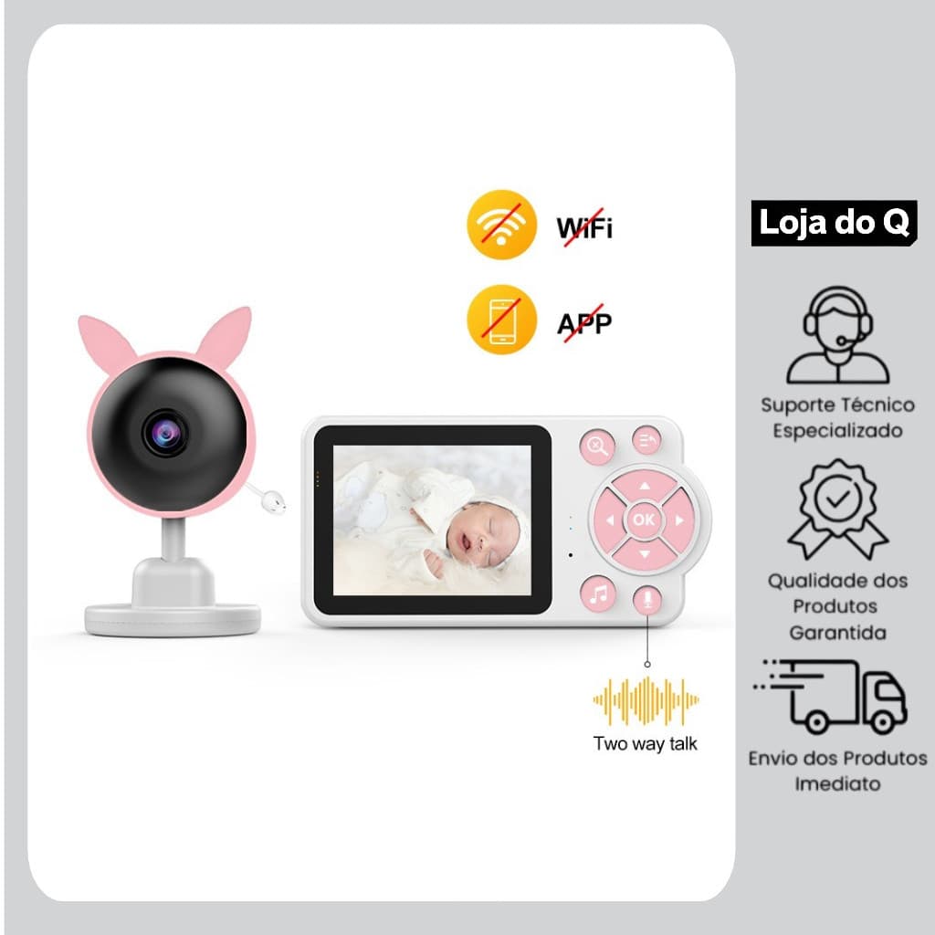 Monitor de vídeo HD para bebês com função de visão noturna e Sensor de temperatura de longa distância