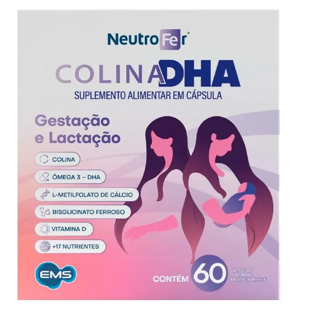 Neutrofer Colina DHA Gestantes 60 Cápsulas Suplemento Gravidez Desenvolvimento do Bebê