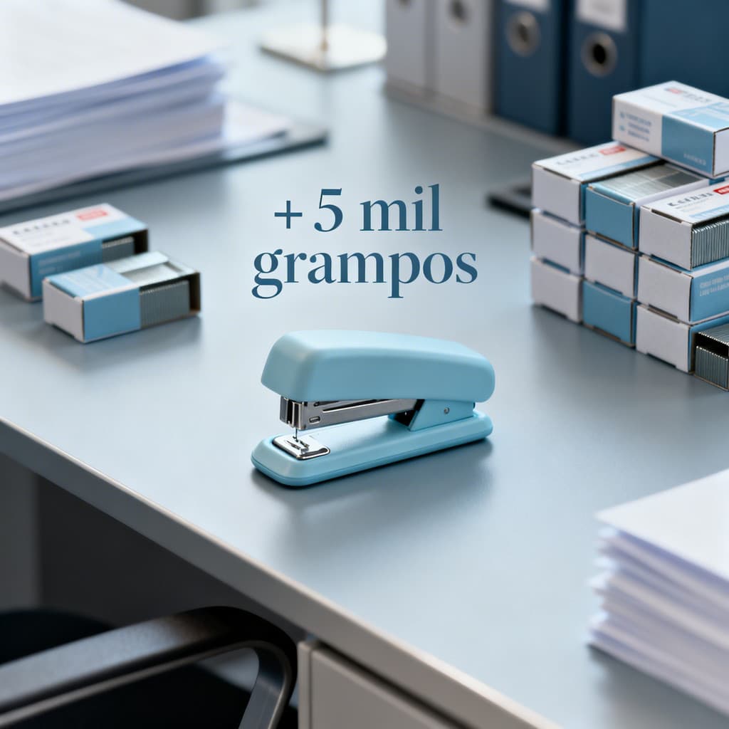 Kit Grampeador Mini + 5.000 Grampos Galvanizados Escritorio/Escolar