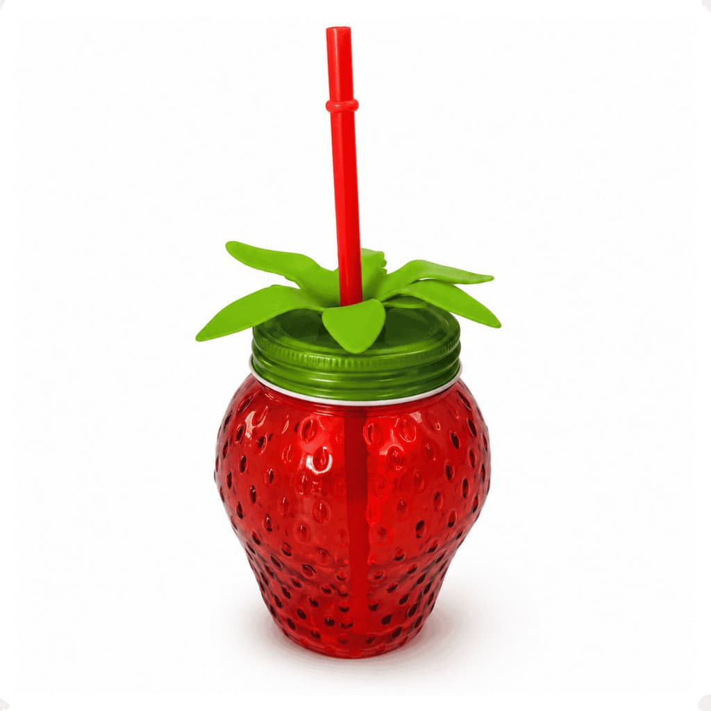 Copo de Vidro com Canudo Morango Fofo para Drinks Elaborados