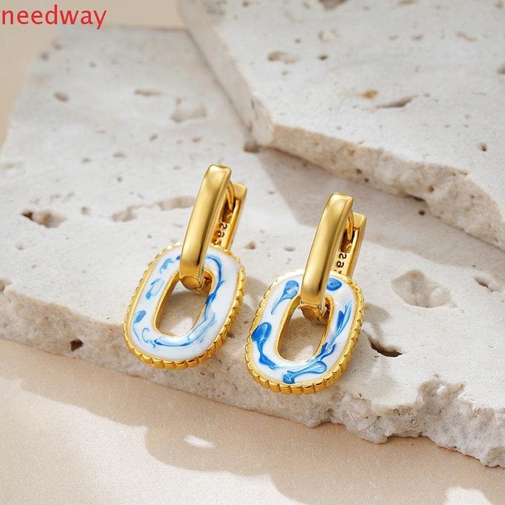 NEEDWAYB Brinco Com Miçangas De Flores , Brincos Boêmios De Porcelana Azul E Branca Chinesa , Redondos