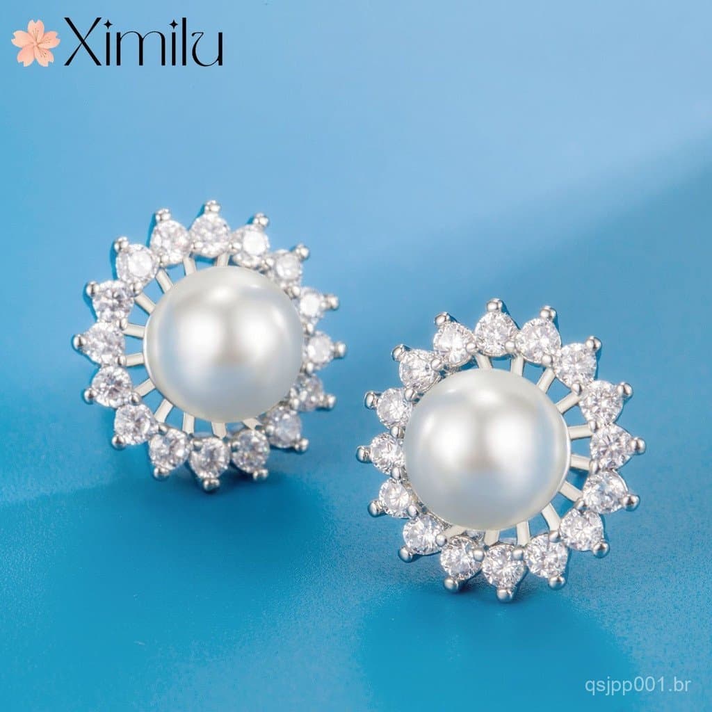 ⭐ Original girassol pérola conjunto de jóias anel de prata brincos femininos pingente de luxo requintado colar contas Pr